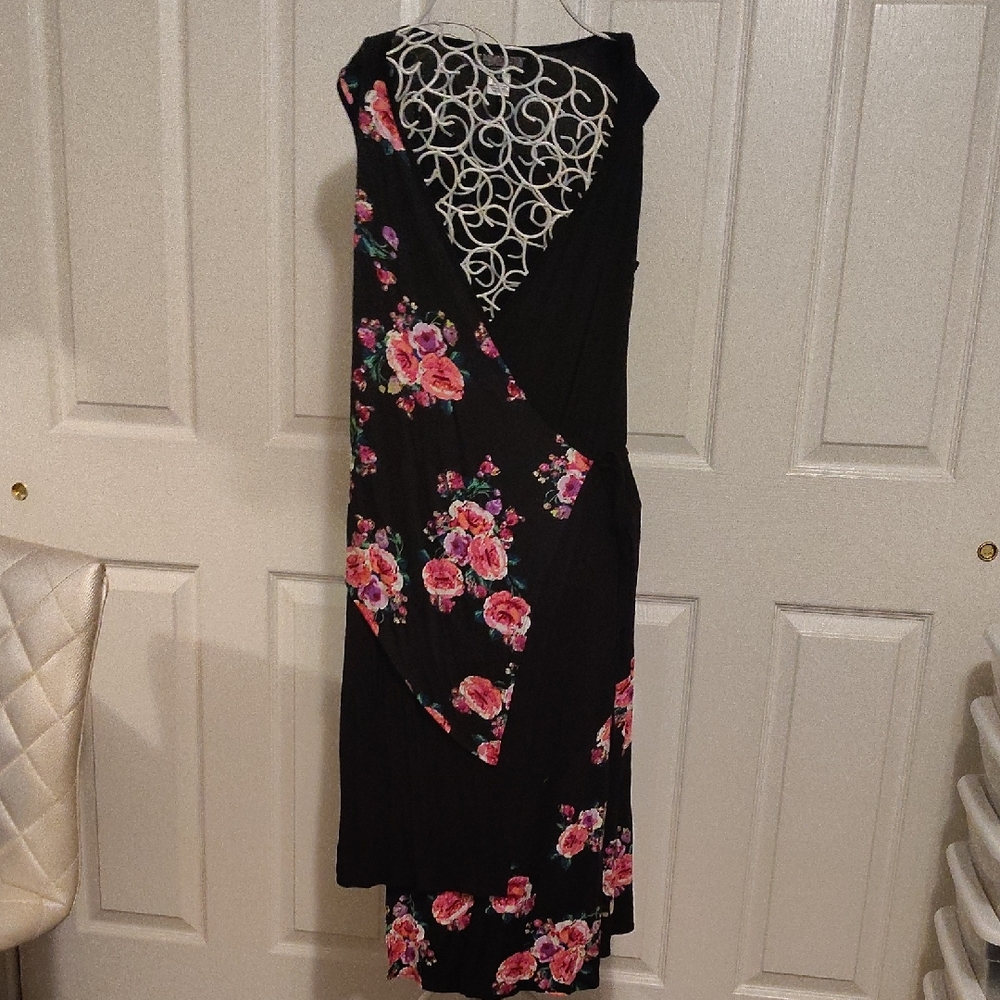 The Pyramid Collection Black Dress with Pink Floral Design